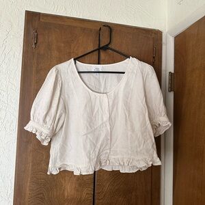 Things between cropped White Women's Blouse with Ruffled Sleeves